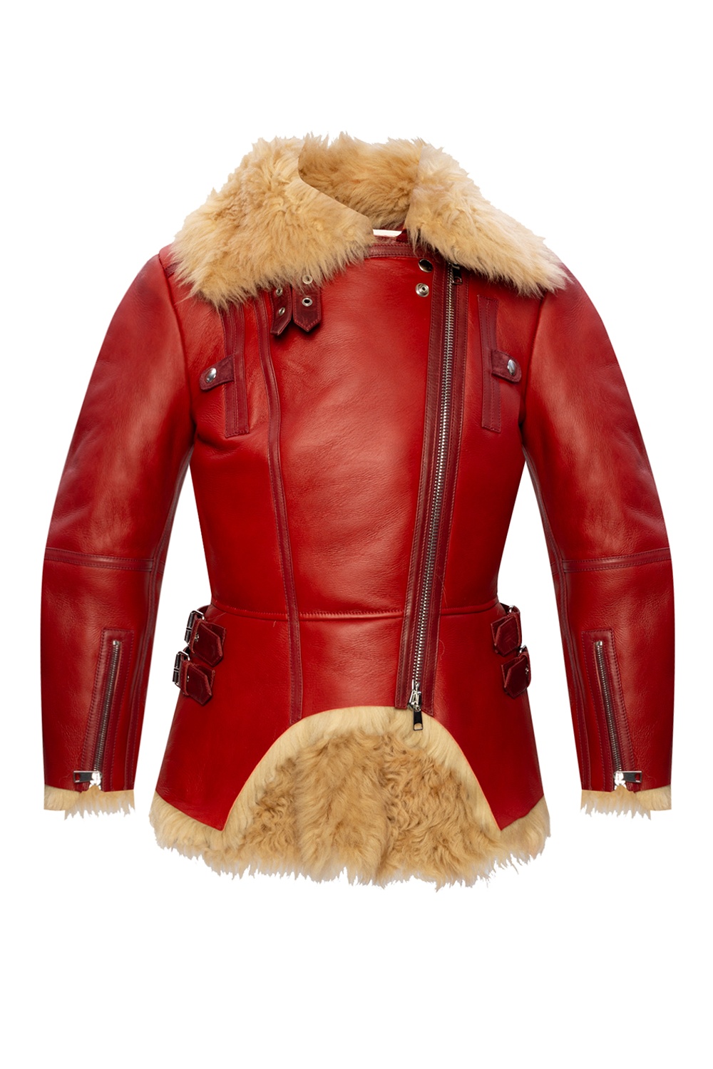 Alexander mcqueen red leather jacket sale